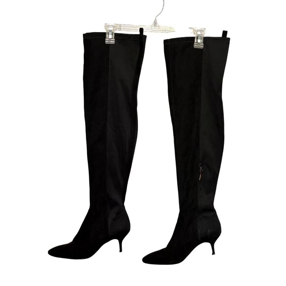 Bershka Boots Women's Size 39 US 8.5 Over-The-Knee Black Heeled Boots Faux Suede - Picture 1 of 11